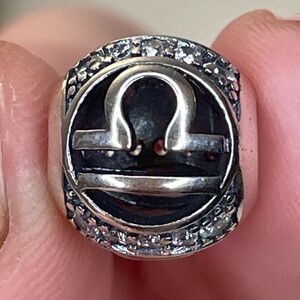 Charm for Pandora Bracelet Libra Zodiac Sign & Rhinestones Sterling Silver